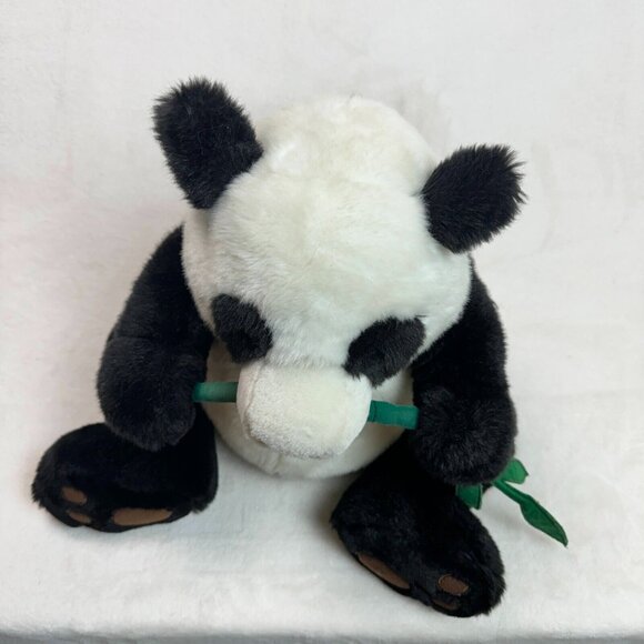 FAO Schwarz Toy Panda Eating Bamboo Medium Plush Stuffed Bear Black & White 14" - Picture 6 of 13